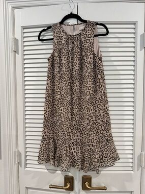 LOFT Leopard Print Sleeveless Mini Dress in Tan and Black